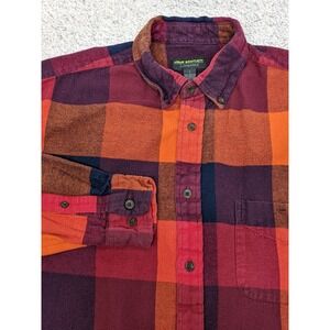 Preppy Orange Red Purple‎ Colorblock Flannel Shirt Large JOHN BARTLETT Consensus